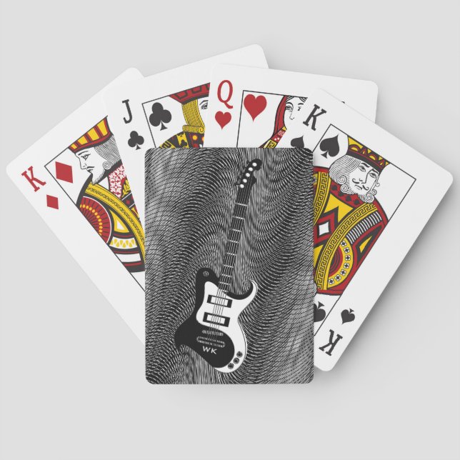 Black & White Electric Guitar trippy retro Pop Art Poker Cards (Back)