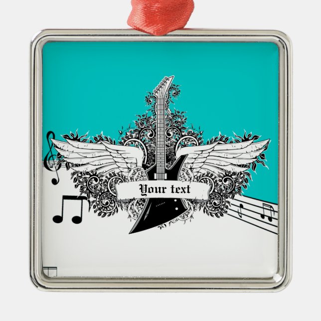 Black white electric guitar with wings ornament (Front)