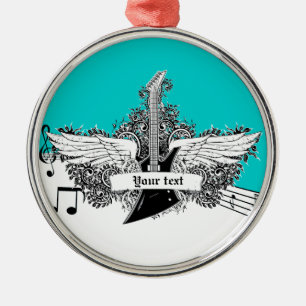 Black white electric guitar with wings ornament