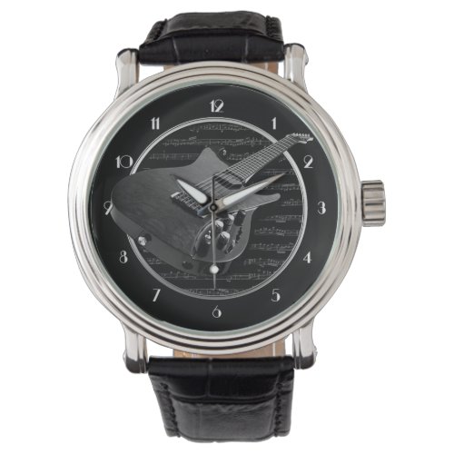 Black  White Electric Guitar Wrist Watch