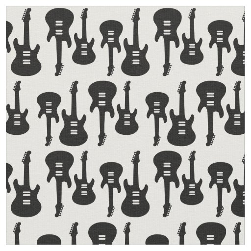 Black & White Electric Guitars Music Pattern Fabric