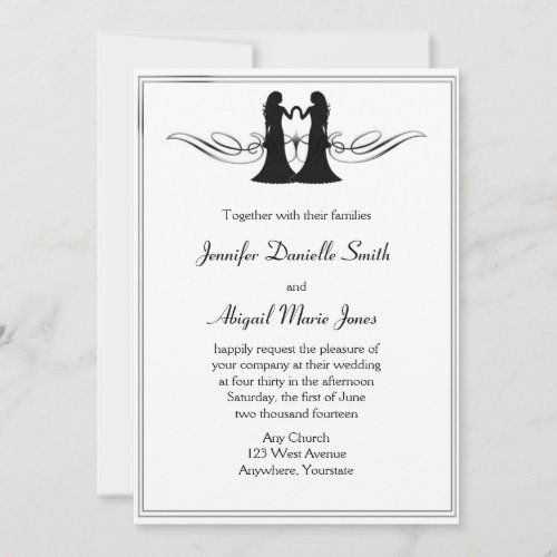 Black White Elegance Gay Brides Wedding Invitation