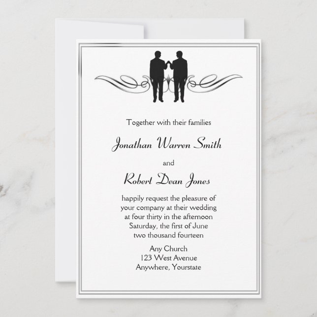 Black White Elegance Gay Groom Wedding Invitation (Front)