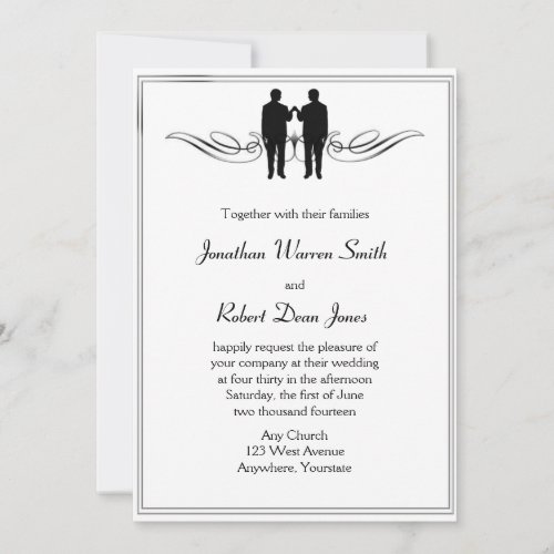 Black White Elegance Gay Groom Wedding Invitation