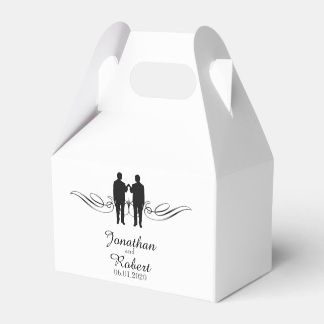 Black White Elegance Grooms Gay Wedding Favor Box (Front Side)
