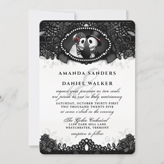 Black White Elegance Skeletons Wedding Invitation (Front)