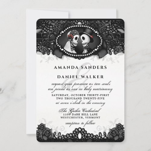 Black White Elegance Skeletons Wedding Invitation
