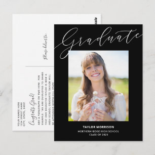 Black & White Elegant 2024 Photo Graduation Party Postcard
