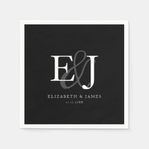 Black & White Elegant Ampersand Monogram Wedding  Napkins