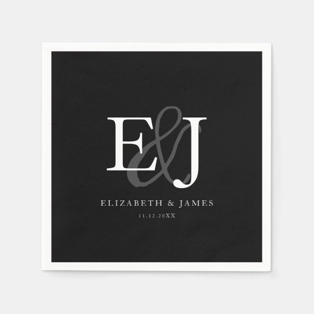 Black & White Elegant Ampersand Monogram Wedding  Napkins (Front)