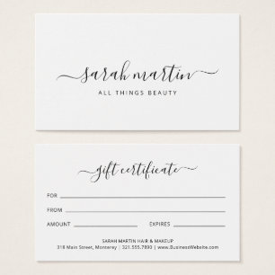 Black White Elegant Beauty Salon Gift Certificate