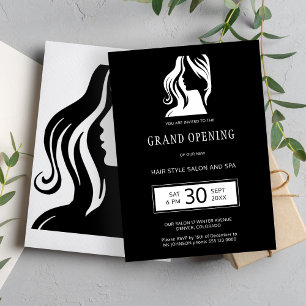Black white elegant beauty salon grand opening invitation