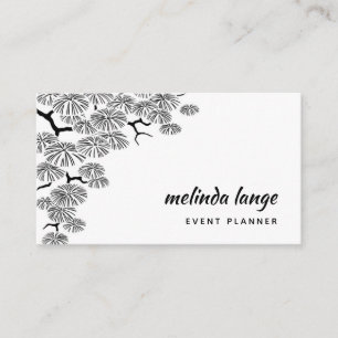 Black White Elegant Botanical Pine Branch Business Card