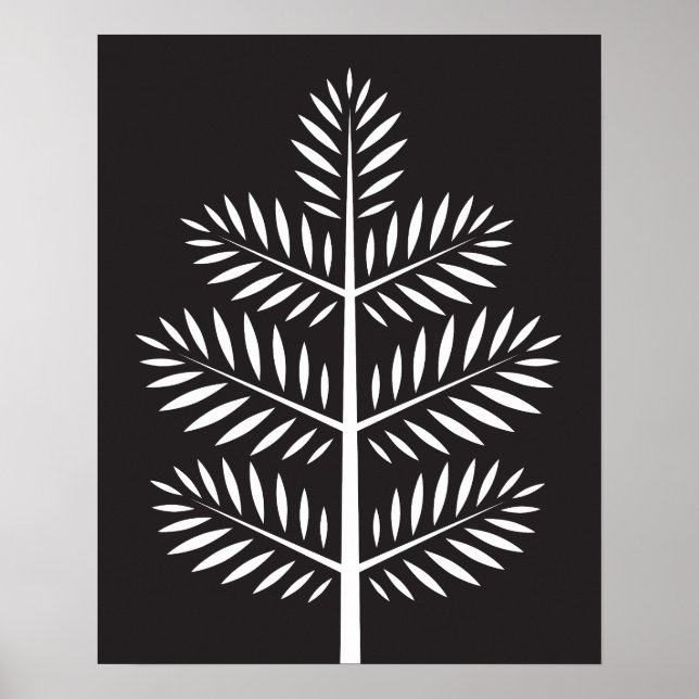 Black White Elegant Botanical Tropical Branch Post Poster (Front)