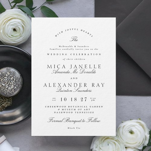 Black White Elegant Calligraphy Formal The Wedding Invitation
