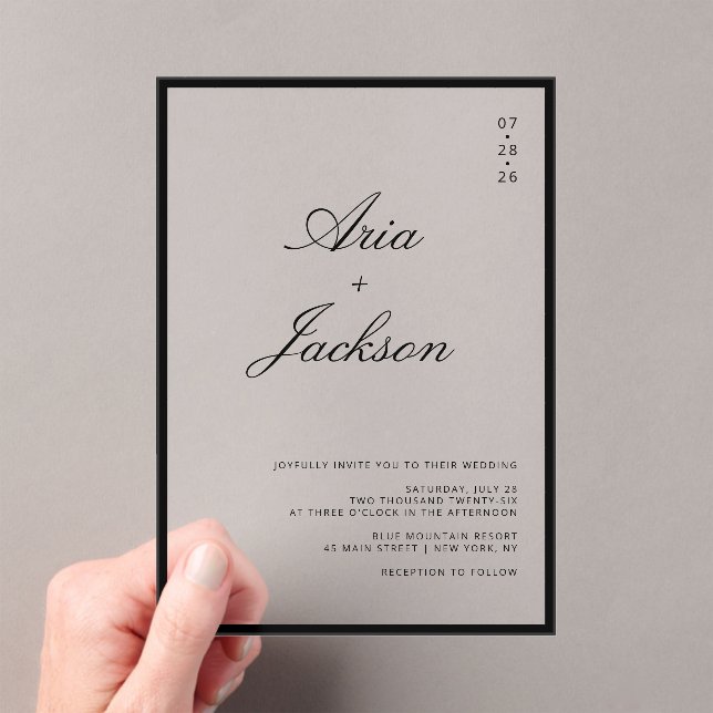 Black & White Elegant Calligraphy Modern Wedding Acrylic Invitations (Insitu (Handheld))