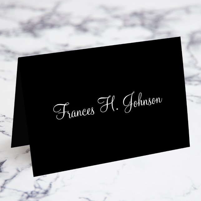 Black & White Elegant Calligraphy Name Place Cards (Fold Your Own Individual Place Cards)