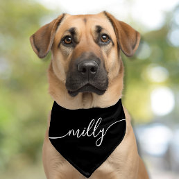 Black White Elegant Calligraphy Script Name Dog Pet Bandana Collar