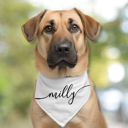 Black White Elegant Calligraphy Script Name Dog Pet Bandana Collar