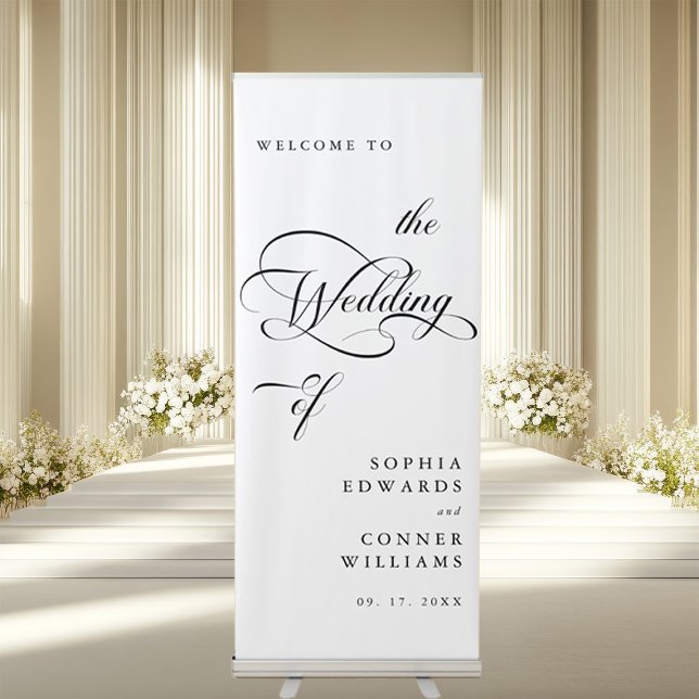 Black & White Elegant Calligraphy Wedding Welcome  Retractable Banner (Creator Uploaded)