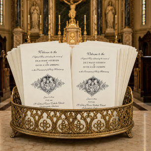 Black & White Elegant Catholic Wedding Program Stationery