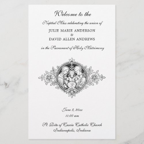 Black  White  Elegant Catholic Wedding Program  Stationery