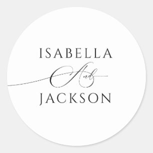 Black & White Elegant Chic Couple Names Wedding Classic Round Sticker