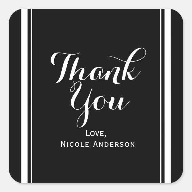 Black & White Elegant Chic Couture Wedding Favor Square Sticker (Front)