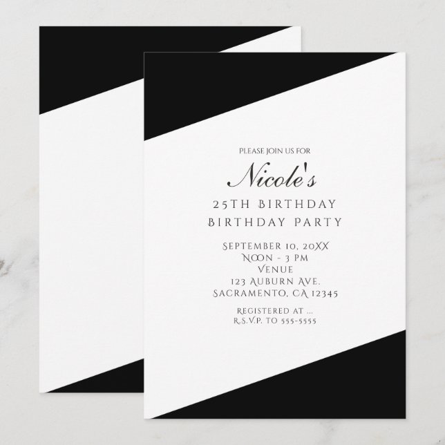 Black & White Elegant Chic Party Invitations (Front/Back)
