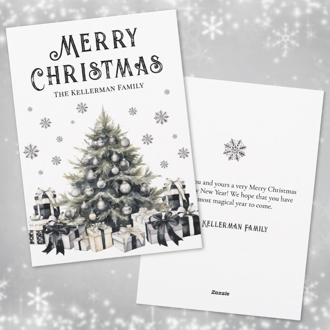Black White Elegant Christmas Holiday Card (Black White Elegant Christmas Tree Holiday Card)