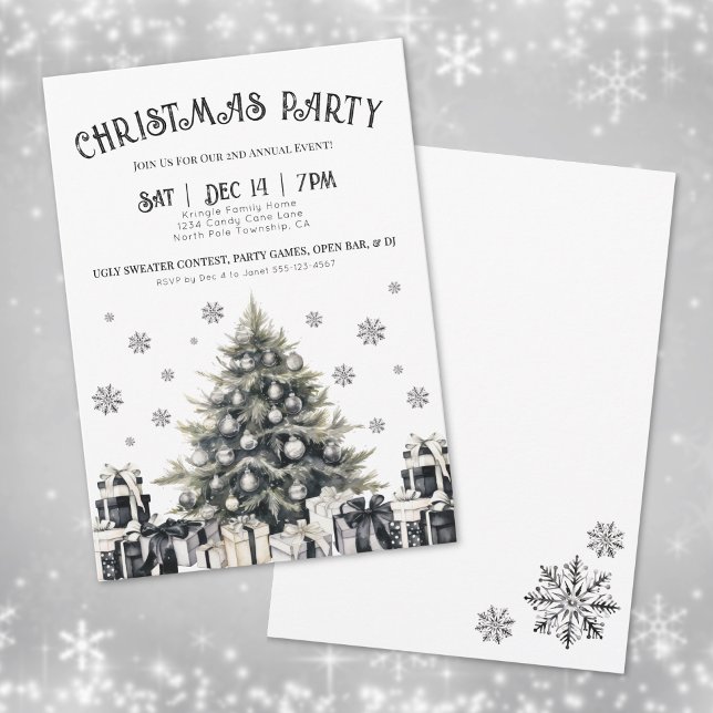 Black White Elegant Christmas Party Invitation (Black & White Elegant Christmas Party Invitation)