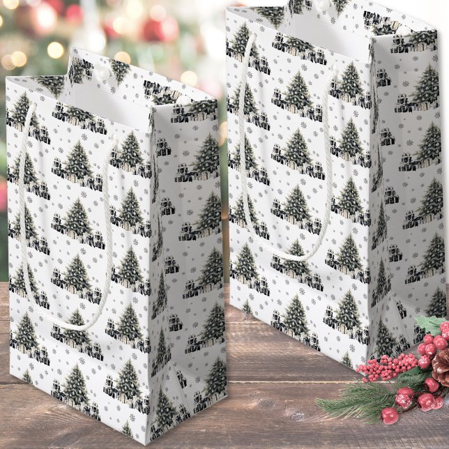 Black White Elegant Christmas Small Gift Bag (Black White Elegant Christmas Tree Small Gift Bag)