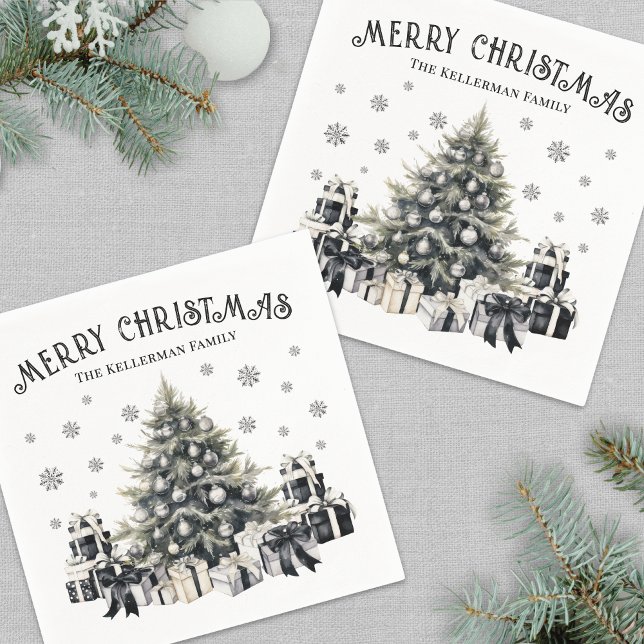 Black White Elegant Christmas Tree Napkins (Black White Elegant Christmas Tree Napkins)