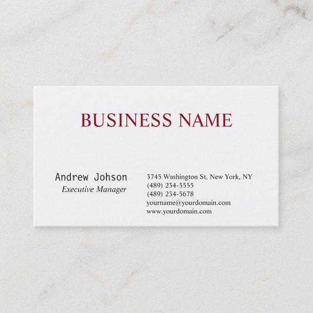 Black White Elegant Classical Simple Business Card (Front)