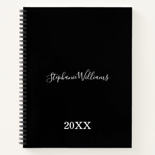 Black White Elegant Classy Custom Name Year Cute Notebook