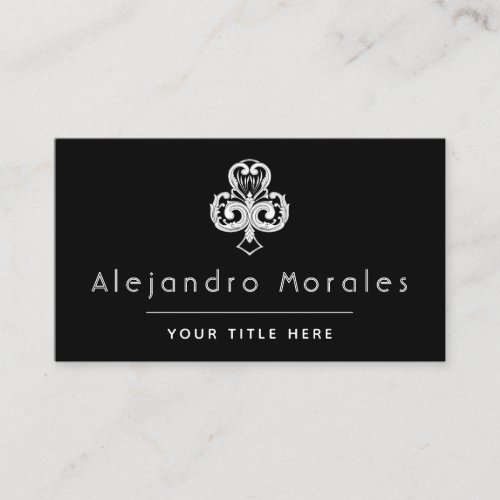 Black  White Elegant Club Clover Logo Casino Cool Business Card