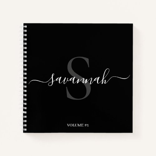 Black White Elegant Custom Name Monogram  Notebook