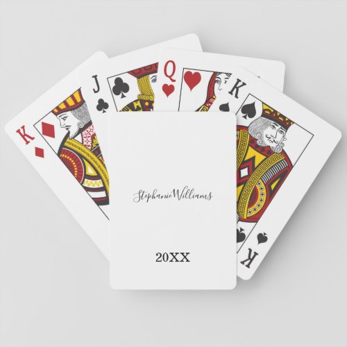 Black White Elegant Custom Name Year Cute Gift Playing Cards