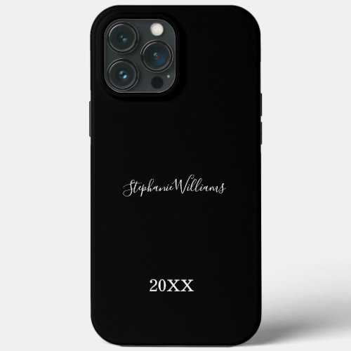 Black White Elegant Custom Name Year Gift Favor iPhone 13 Pro Max Case