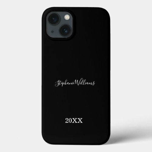 Black White Elegant Custom Name Year Gift Favor iPhone 13 Case