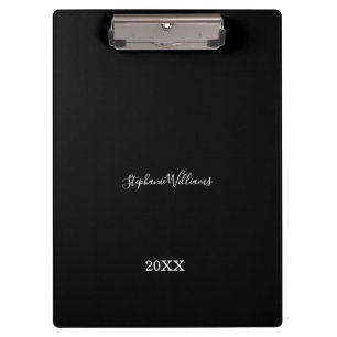 Black White Elegant Custom Name Year Gift Favor Clipboard