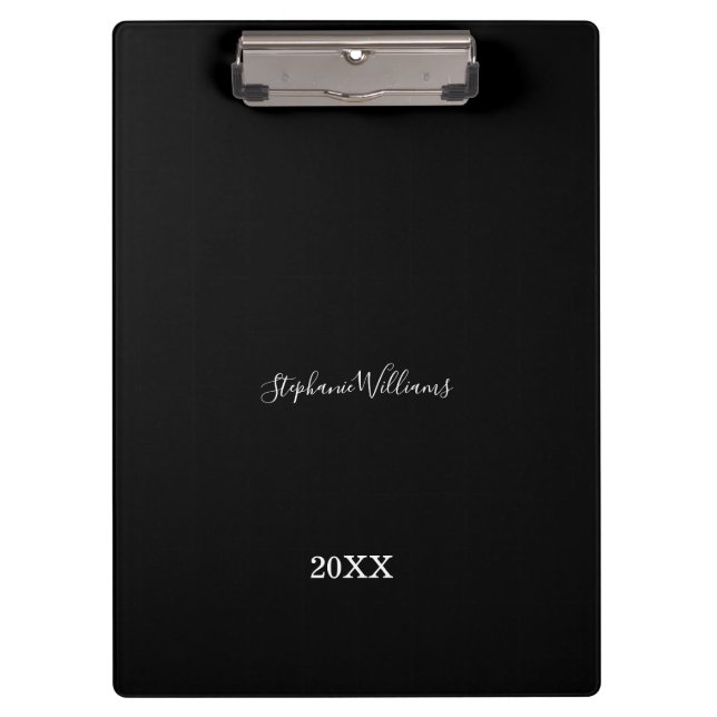Black White Elegant Custom Name Year Gift Favor  Clipboard (Front)