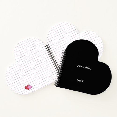 Black White Elegant Custom Name Year Gift Favor Notebook