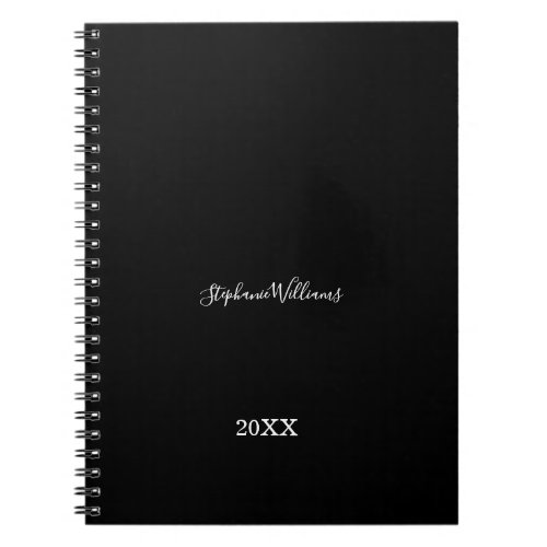 Black White Elegant Custom Name Year Gift Favor Notebook