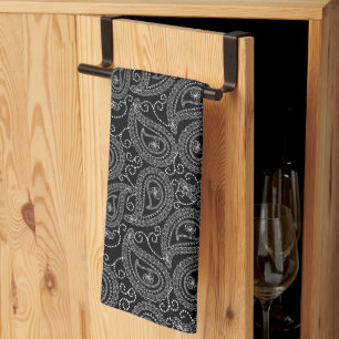 Black & White Elegant Damask Floral Pattern Kitchen Towel