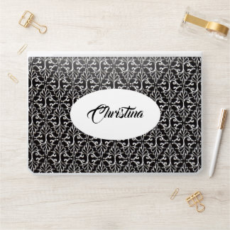 Black White Elegant Damask Ornate Scrolls HP Laptop Skin