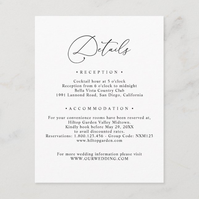 Black & White Elegant Details Enclosure Card (Front)