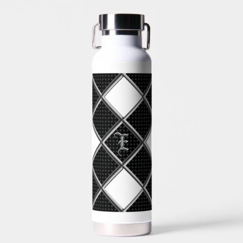 Black White Elegant Diamond Argile  Water Bottle