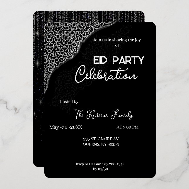  Black & white elegant  Eid Party Invitation  (Front/Back)