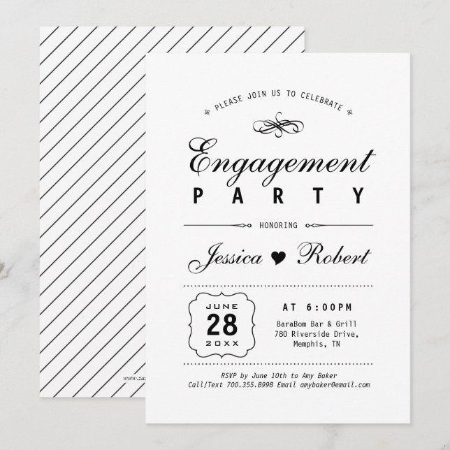 Black & White | Elegant Engagement Party Invitation (Front/Back)